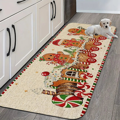 Festive Gingerbread Train Kitchen Mats - Soft Felt Holiday Decor for Comfort 8
