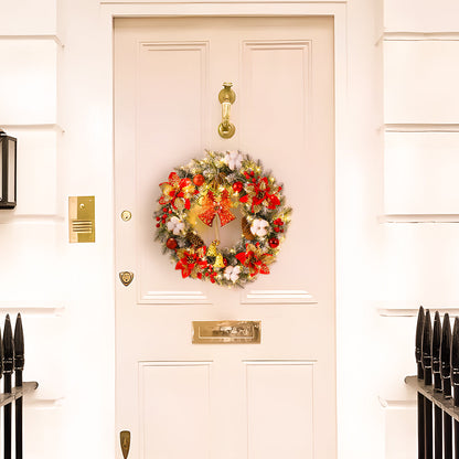 Festive LED Christmas Wreath with Bells, Red Bows & Ornaments - Warm Glow Decor 2