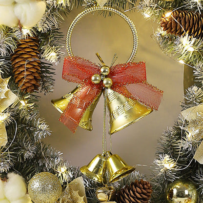 Festive LED Christmas Wreath with Bells, Red Bows & Ornaments - Warm Glow Decor 3