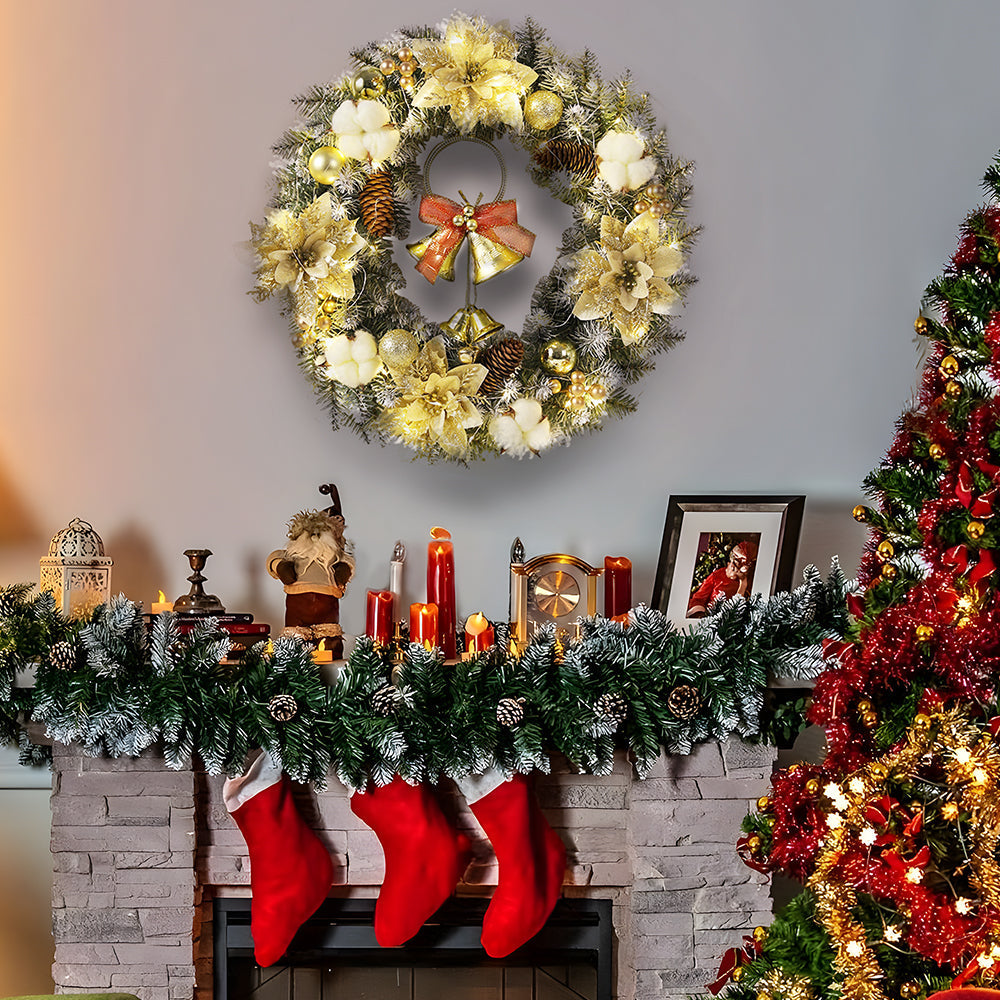 Festive LED Christmas Wreath with Bells, Red Bows & Ornaments - Warm Glow Decor 5