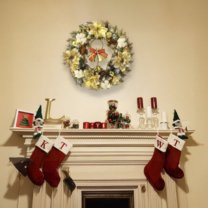 Festive LED Christmas Wreath with Bells, Red Bows & Ornaments - Warm Glow Decor 6