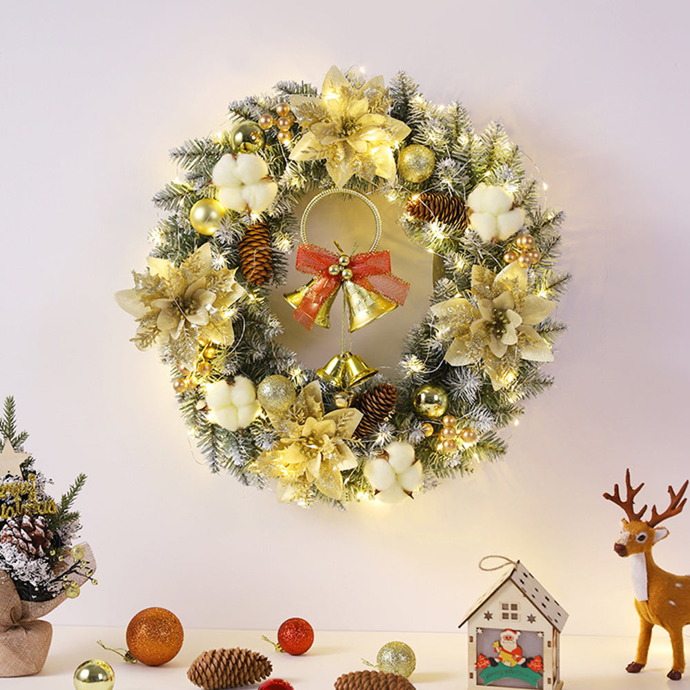 Festive LED Christmas Wreath with Bells, Red Bows & Ornaments - Warm Glow Decor 7