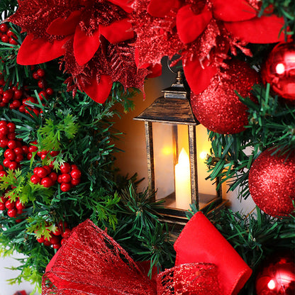 Festive LED Lantern Christmas Wreath with Red Bow & Ornaments - Warm Glow Decor 3