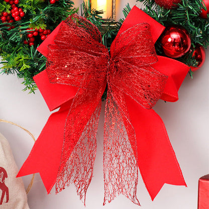 Festive LED Lantern Christmas Wreath with Red Bow & Ornaments - Warm Glow Decor 6