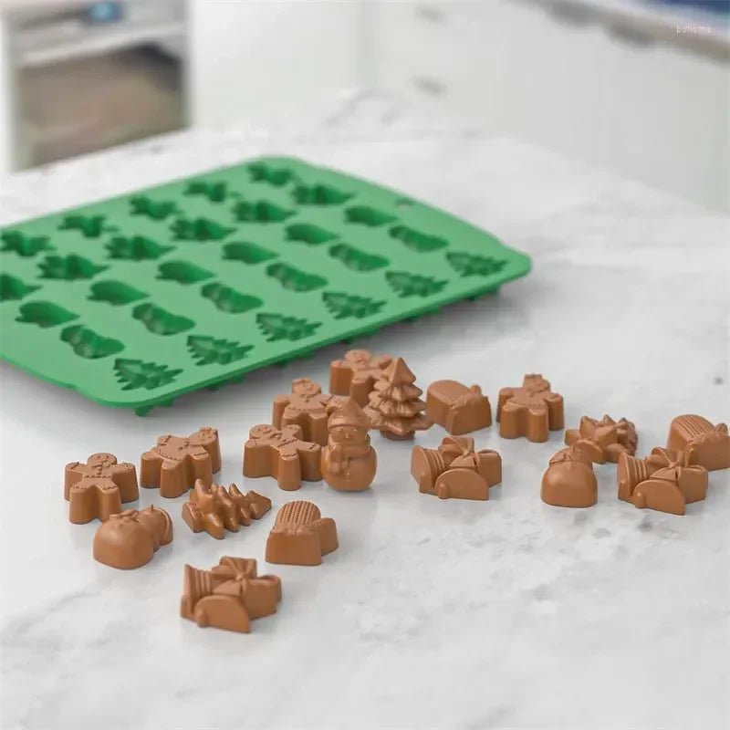 Festive Silicone Baking Molds Set - 3D Christmas Candy & Chocolate Molds, Food-Grade, 30 Cavities, Easy Clean 2