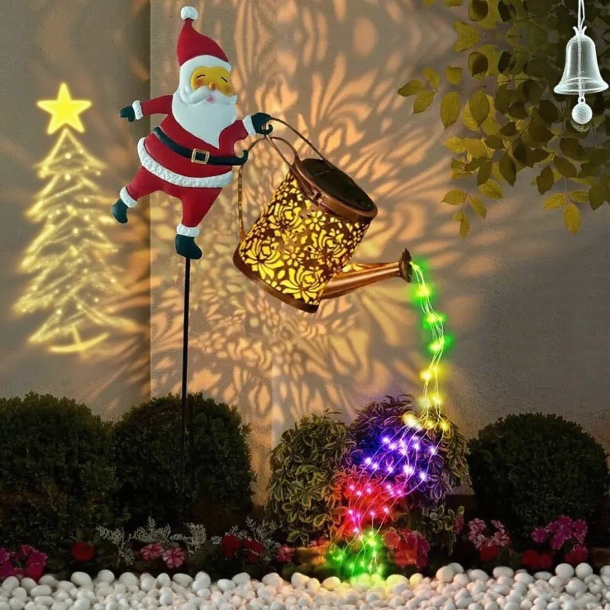 Festive Solar Santa Watering Can Lantern - Enchanting Garden Light for Outdoor Use 0
