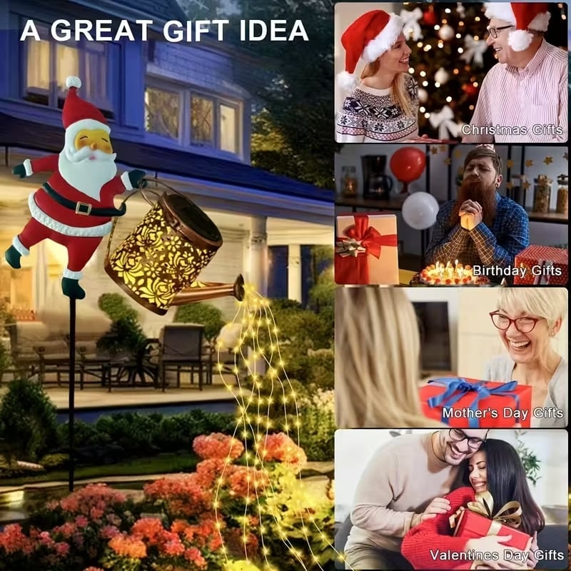 Festive Solar Santa Watering Can Lantern - Enchanting Garden Light for Outdoor Use 5