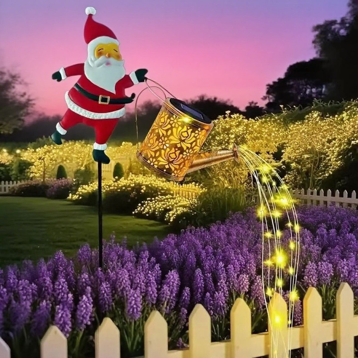 Festive Solar Santa Watering Can Lantern - Enchanting Garden Light for Outdoor Use 7