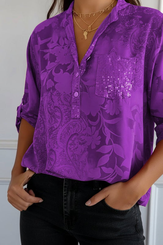 Floré - Elegant Printed Blouse with Front Pocket and Button Closure 4