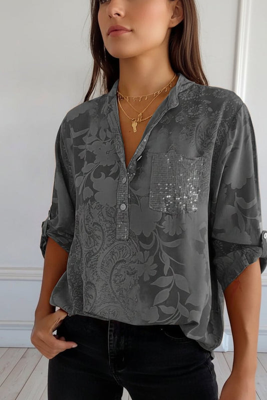 Floré - Elegant Printed Blouse with Front Pocket and Button Closure 5