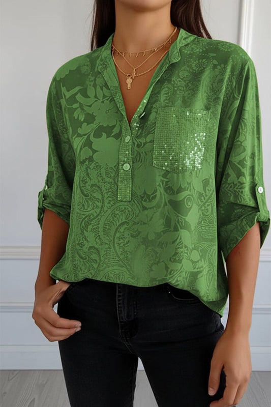 Floré - Elegant Printed Blouse with Front Pocket and Button Closure 6