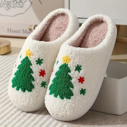 FluffSteps Cartoon Christmas Deer Print Warm Non-Slip Slippers for Winter 3