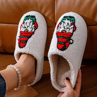 FluffSteps Cartoon Christmas Deer Print Warm Non-Slip Slippers for Winter 4