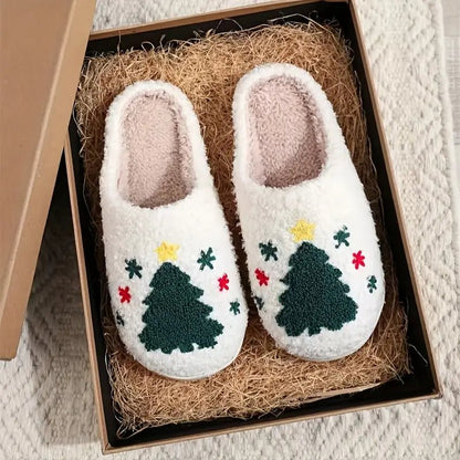 FluffSteps Cartoon Christmas Deer Print Warm Non-Slip Slippers for Winter 5