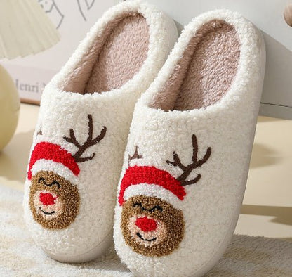 FluffSteps Cartoon Christmas Deer Print Warm Non-Slip Slippers for Winter 9