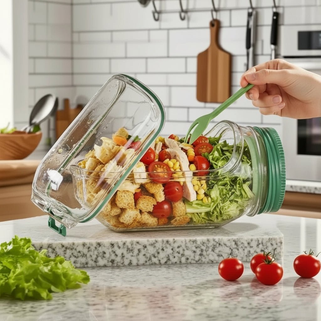 FreshKeeper - Layered Salad Shaker Jar with Built-In Sauce Cup for Freshness 2