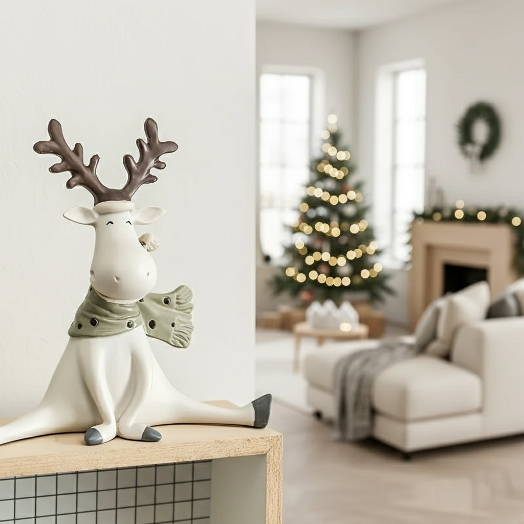 FrostyElk - Handcrafted Holiday Reindeer Figurine with Cozy Scarf, 5.5 0