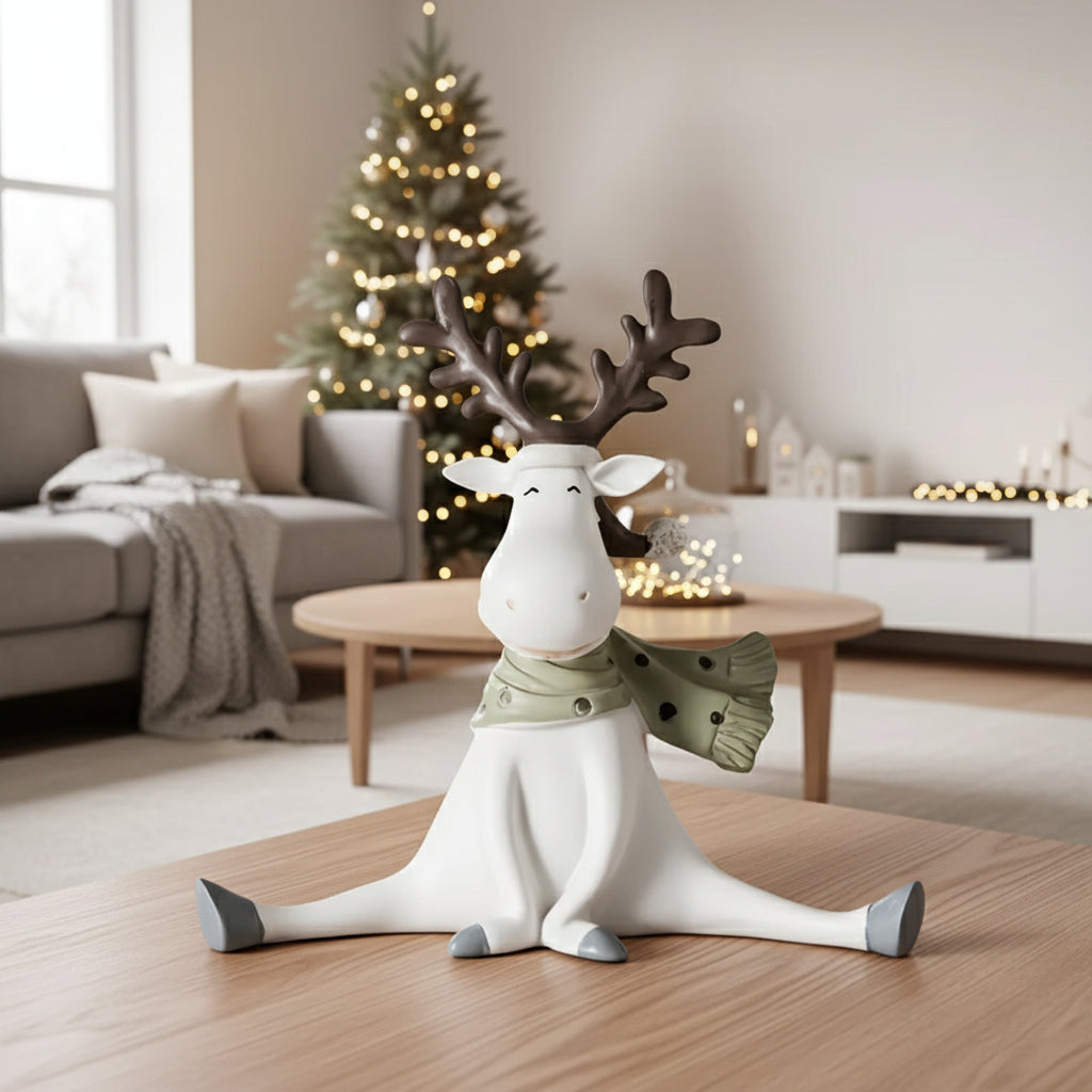 FrostyElk - Handcrafted Holiday Reindeer Figurine with Cozy Scarf, 5.5 1
