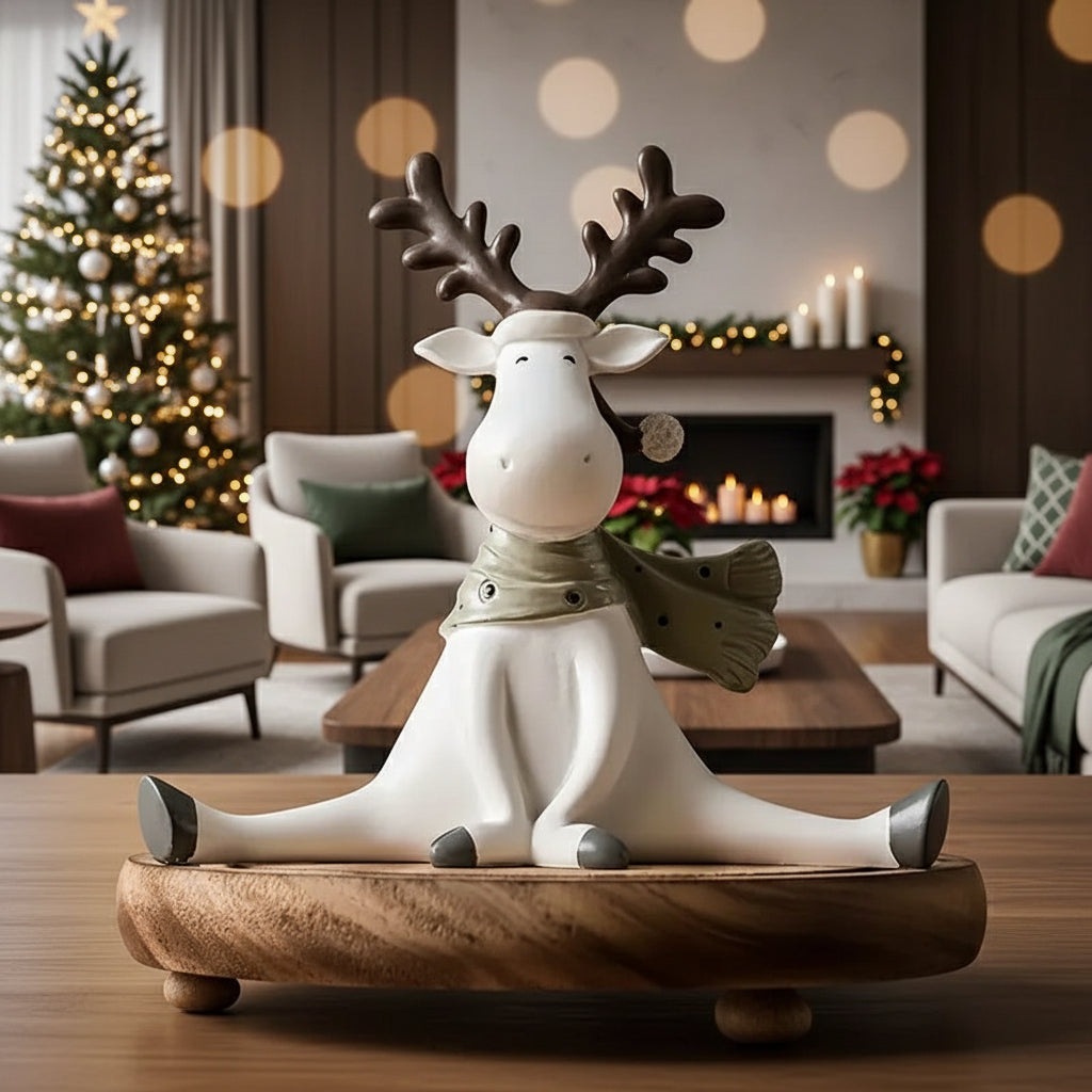 FrostyElk - Handcrafted Holiday Reindeer Figurine with Cozy Scarf, 5.5 2