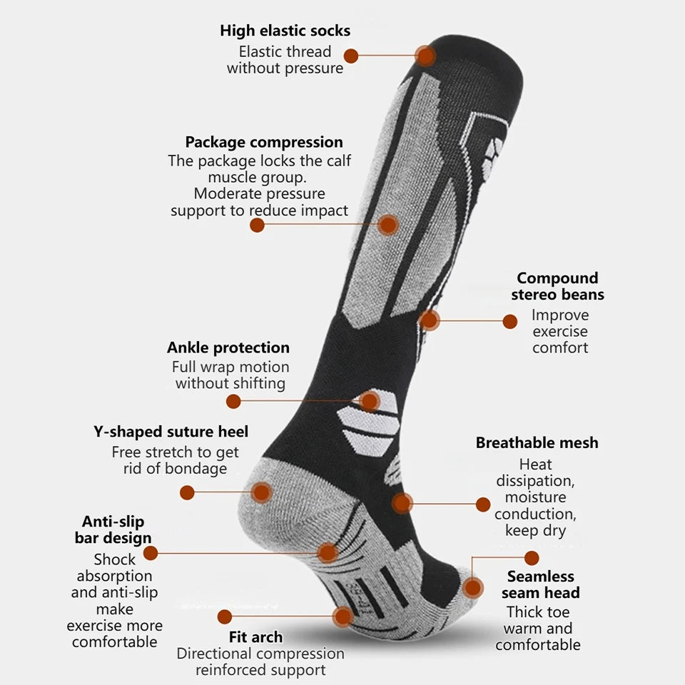 GTUBIKE Thermal Winter Ski Socks - Moisture-Wicking Wool, Unisex, Knee-High 2