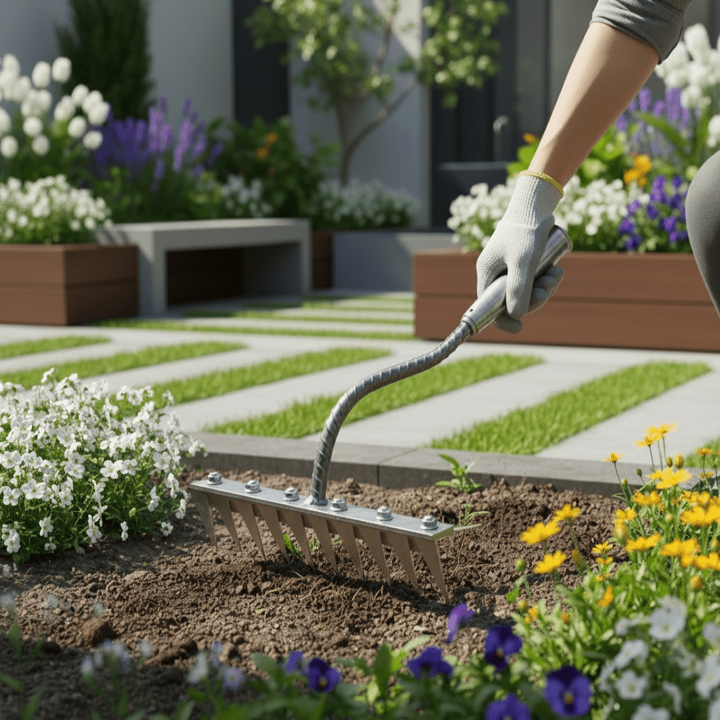 STEELRAKE – Premium Carbon Steel Garden Rake with Interchangeable Heads