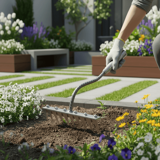 STEELRAKE – Premium Carbon Steel Garden Rake with Interchangeable Heads