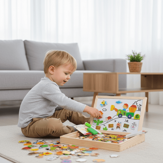 CHALKSY – 2-in-1 Montessori Drawing Table with Magnetic Whiteboard & Chalkboard