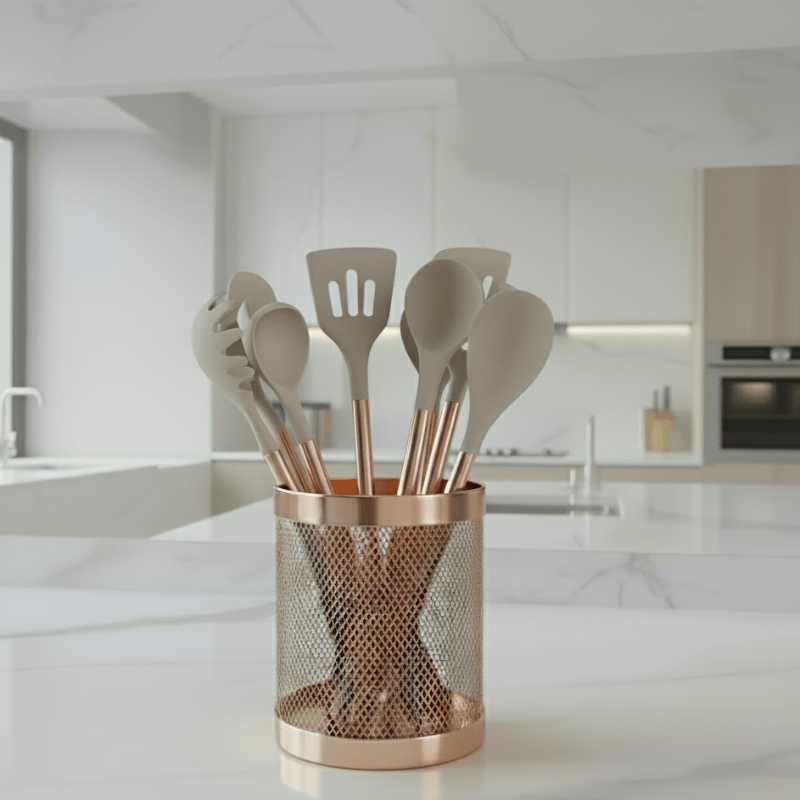 COOKWOOD – 10-Piece Silicone Kitchen Utensil Set with Wooden Handles