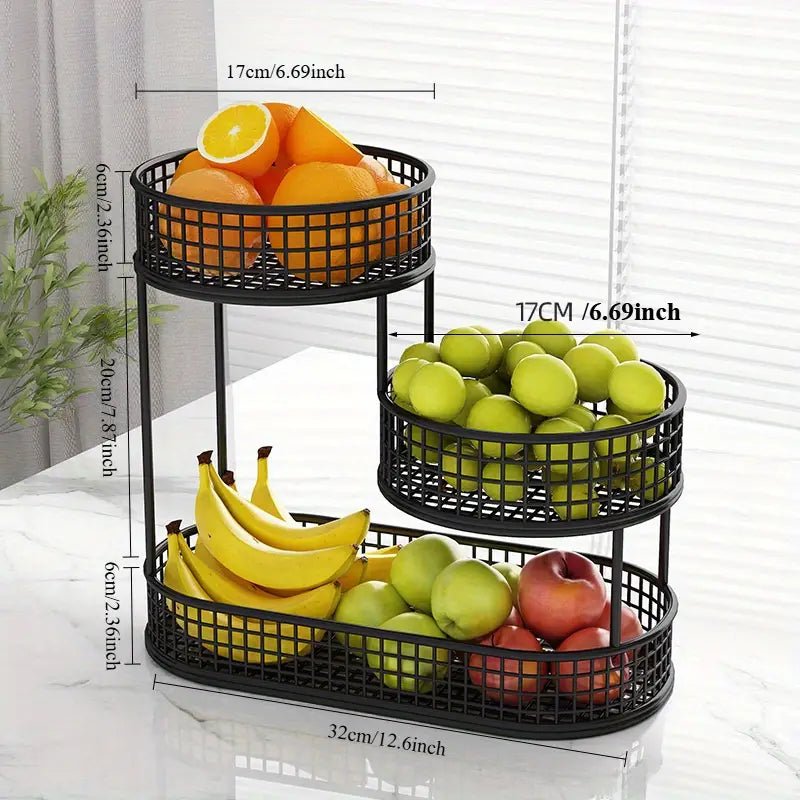 GrandNest - Multi-Tier Metal Fruit Basket & Snack Holder for Kitchen, Stylish Black 0
