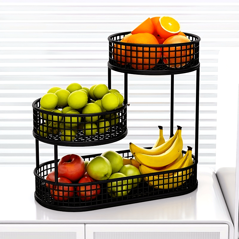GrandNest - Multi-Tier Metal Fruit Basket & Snack Holder for Kitchen, Stylish Black 1