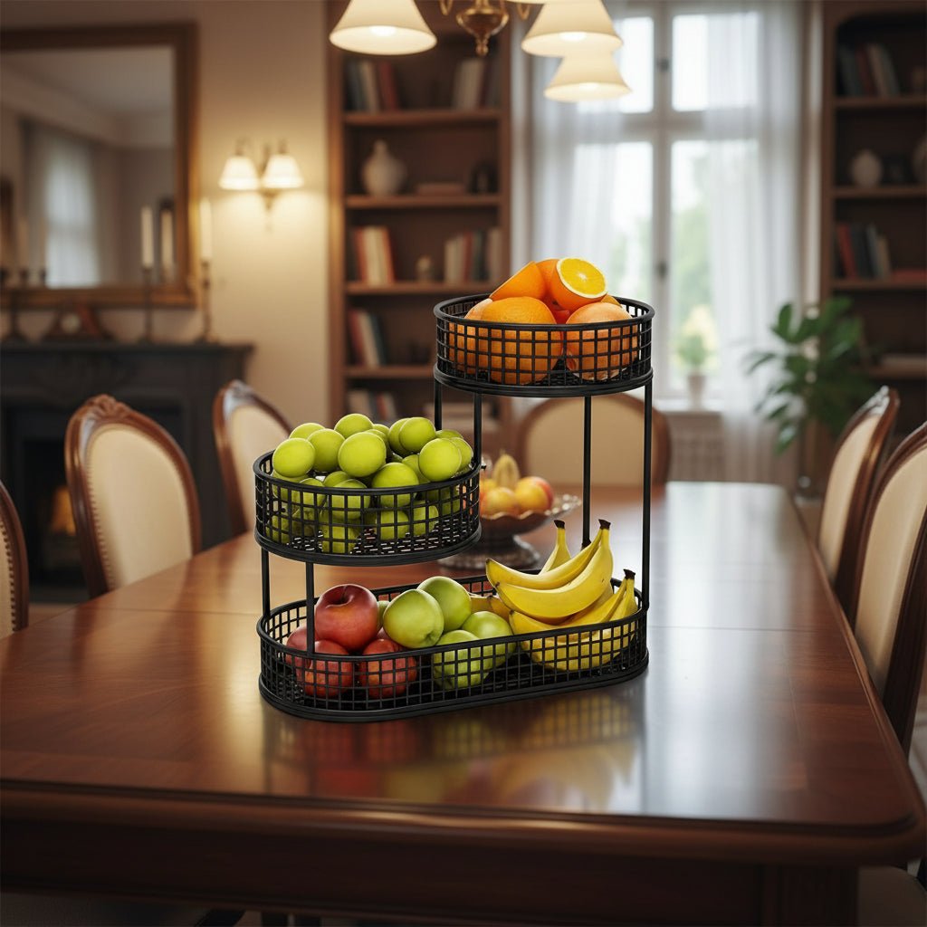 GrandNest - Multi-Tier Metal Fruit Basket & Snack Holder for Kitchen, Stylish Black 2