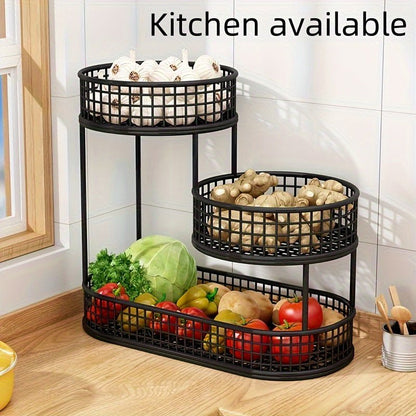 GrandNest - Multi-Tier Metal Fruit Basket & Snack Holder for Kitchen, Stylish Black 4