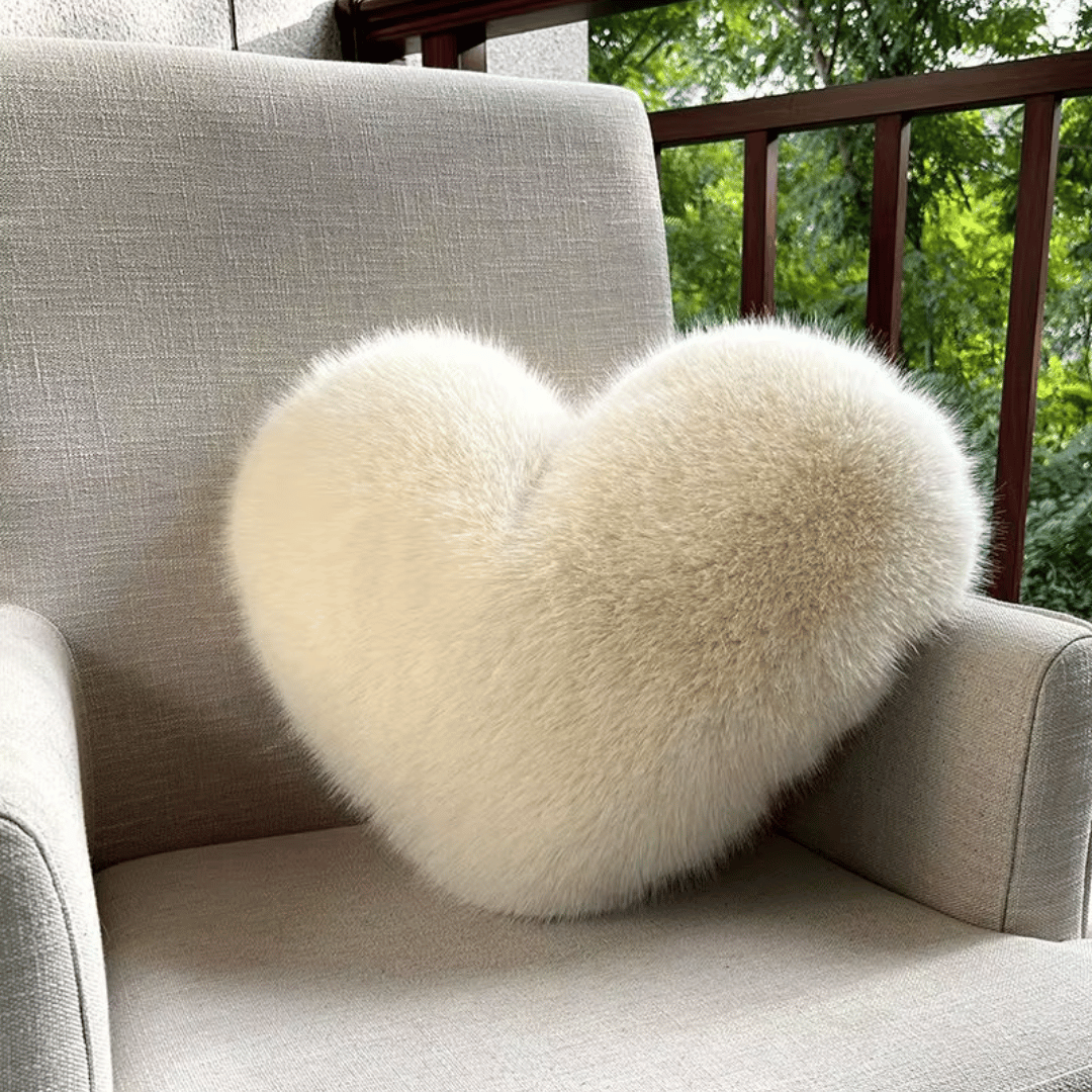 HEARTLUX – Soft Faux Fur Heart Pillow for Modern Home Decor 0