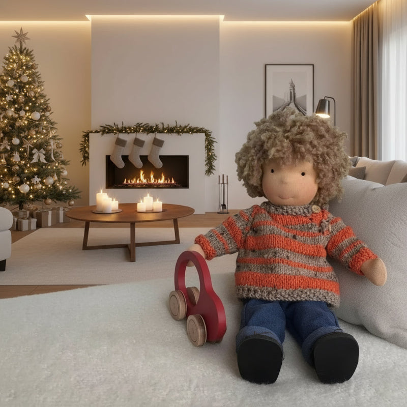 Handmade All-Cotton Waldorf Doll - Personalized 12-Inch Soft Toy for Kids 0