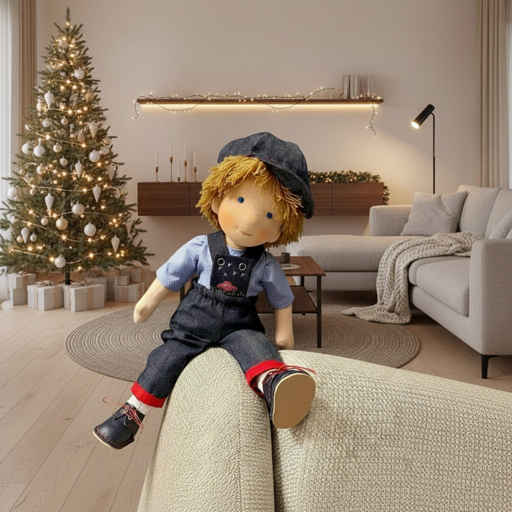 Handmade All-Cotton Waldorf Doll - Personalized 12-Inch Soft Toy for Kids 1