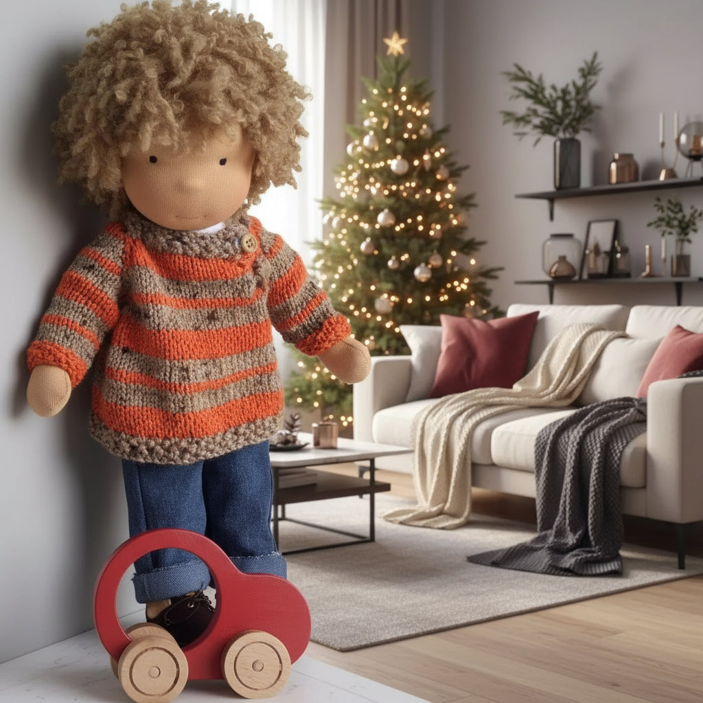 Handmade All-Cotton Waldorf Doll - Personalized 12-Inch Soft Toy for Kids 2