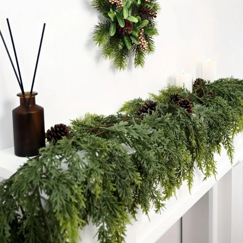Handmade Christmas Garland - 180cm Lush Artificial Cedar Needles for Holiday Decor 5