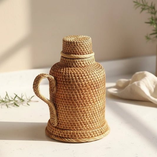 Handwoven Rattan Termos 1L Tea Coffee Vacuum Flask Vintage Thermo Jug Hot Water Bottle Termo Pot Thermal Bottle Thermos Teapot 0