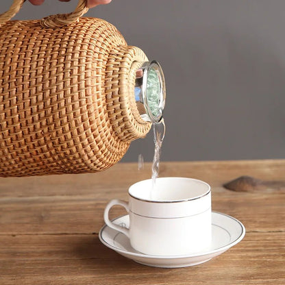 Handwoven Rattan Termos 1L Tea Coffee Vacuum Flask Vintage Thermo Jug Hot Water Bottle Termo Pot Thermal Bottle Thermos Teapot 1