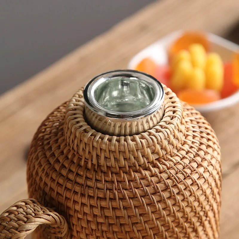Handwoven Rattan Termos 1L Tea Coffee Vacuum Flask Vintage Thermo Jug Hot Water Bottle Termo Pot Thermal Bottle Thermos Teapot 2