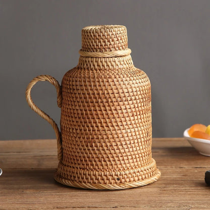 Handwoven Rattan Termos 1L Tea Coffee Vacuum Flask Vintage Thermo Jug Hot Water Bottle Termo Pot Thermal Bottle Thermos Teapot 4