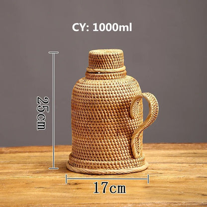 Handwoven Rattan Termos 1L Tea Coffee Vacuum Flask Vintage Thermo Jug Hot Water Bottle Termo Pot Thermal Bottle Thermos Teapot 5