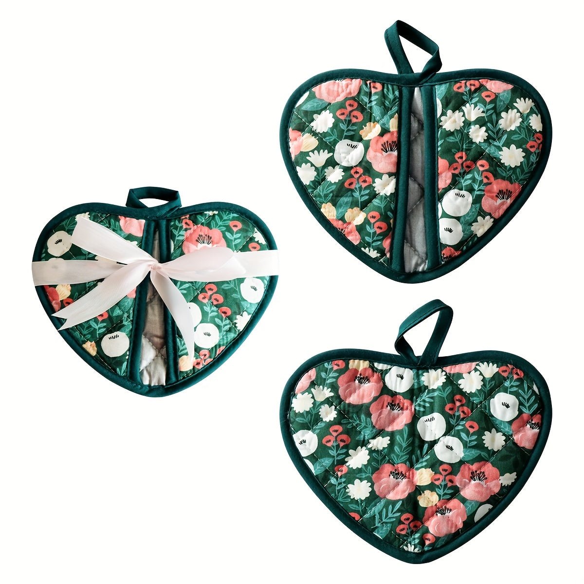 HartGrip - Heart-Shaped Heat Resistant Potholders with Vintage Floral Design 10