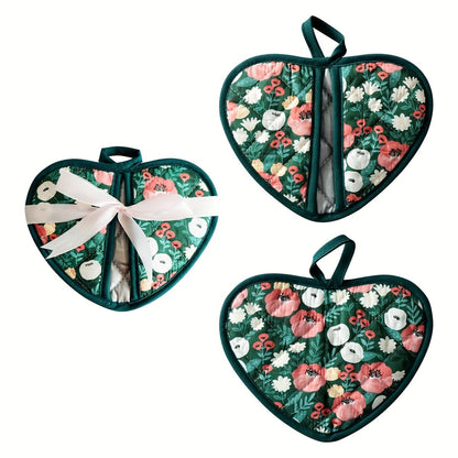 HartGrip - Heart-Shaped Heat Resistant Potholders with Vintage Floral Design 10