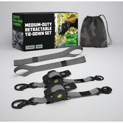 Heavy Duty Retractable Ratchet Straps - 20 ft Cargo Tie Down Set with Hooks 10