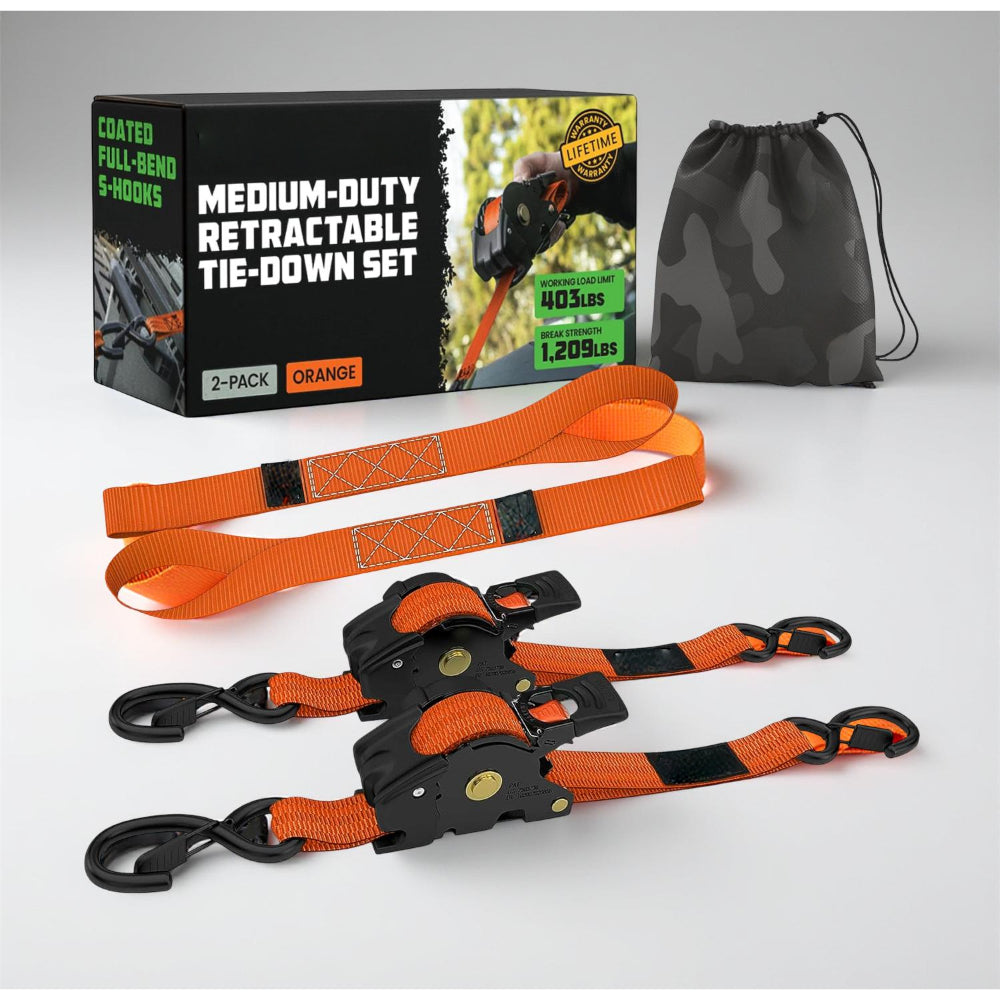 Heavy Duty Retractable Ratchet Straps - 20 ft Cargo Tie Down Set with Hooks 11