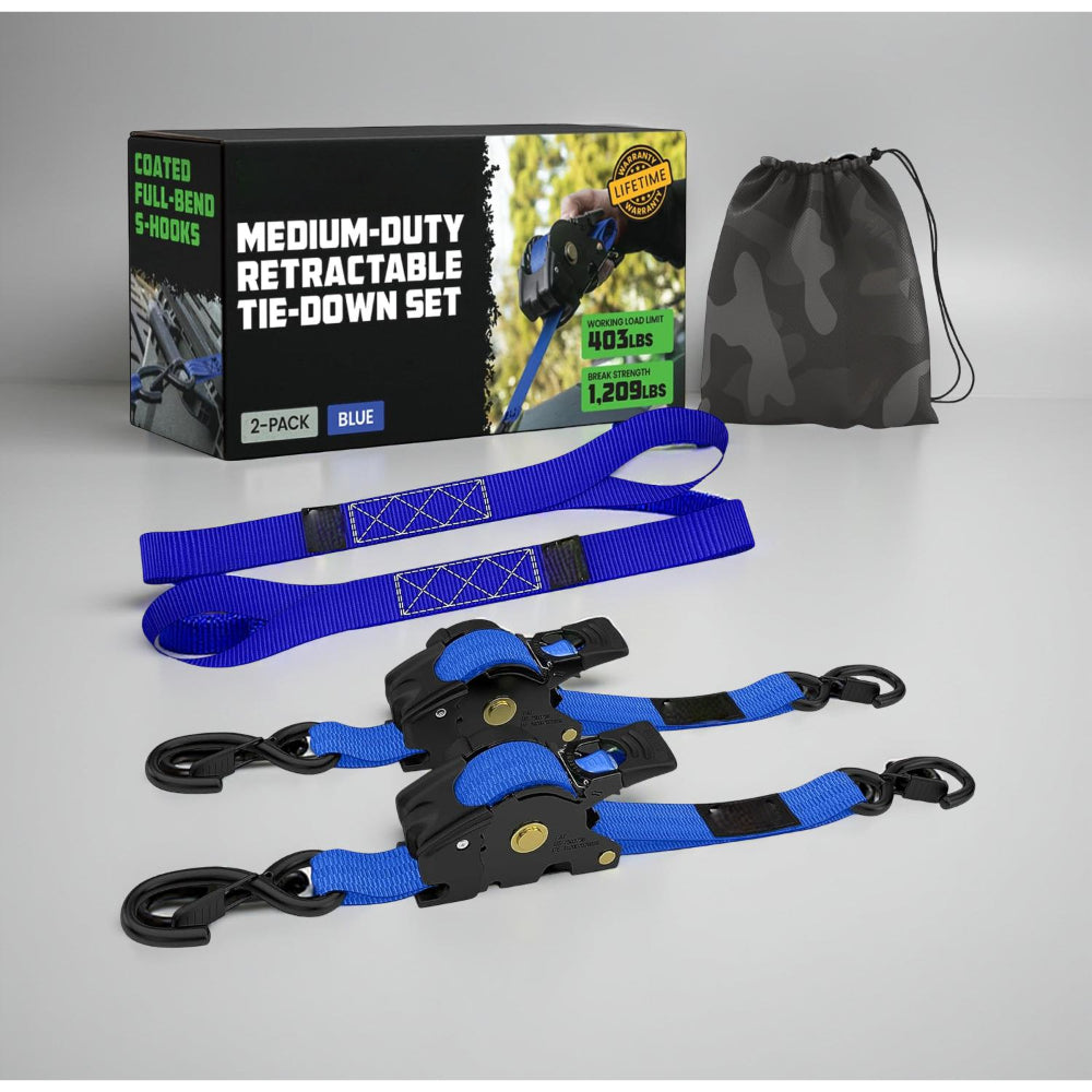 Heavy Duty Retractable Ratchet Straps - 20 ft Cargo Tie Down Set with Hooks 2