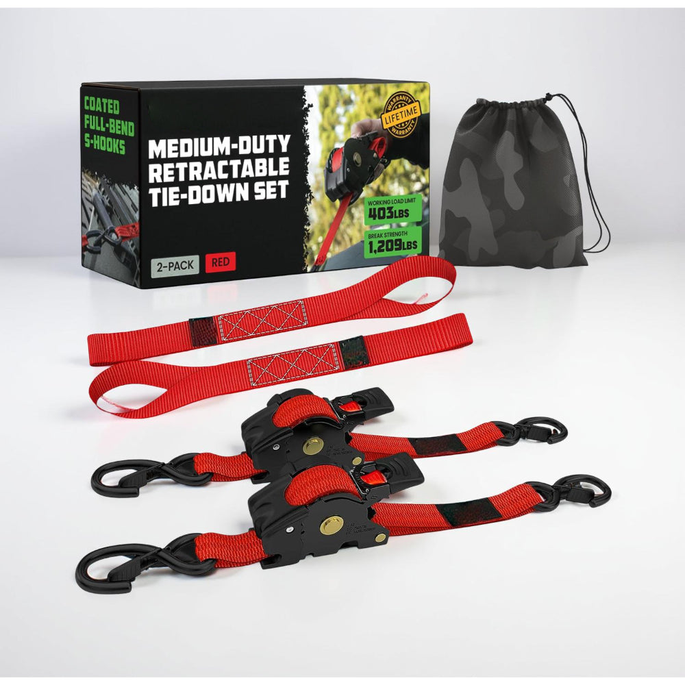 Heavy Duty Retractable Ratchet Straps - 20 ft Cargo Tie Down Set with Hooks 7
