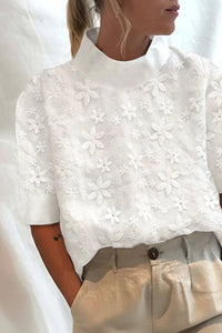 Heidi-Mode - Elegant Embroidered Top with Stand-Up Collar for Versatile Style 0