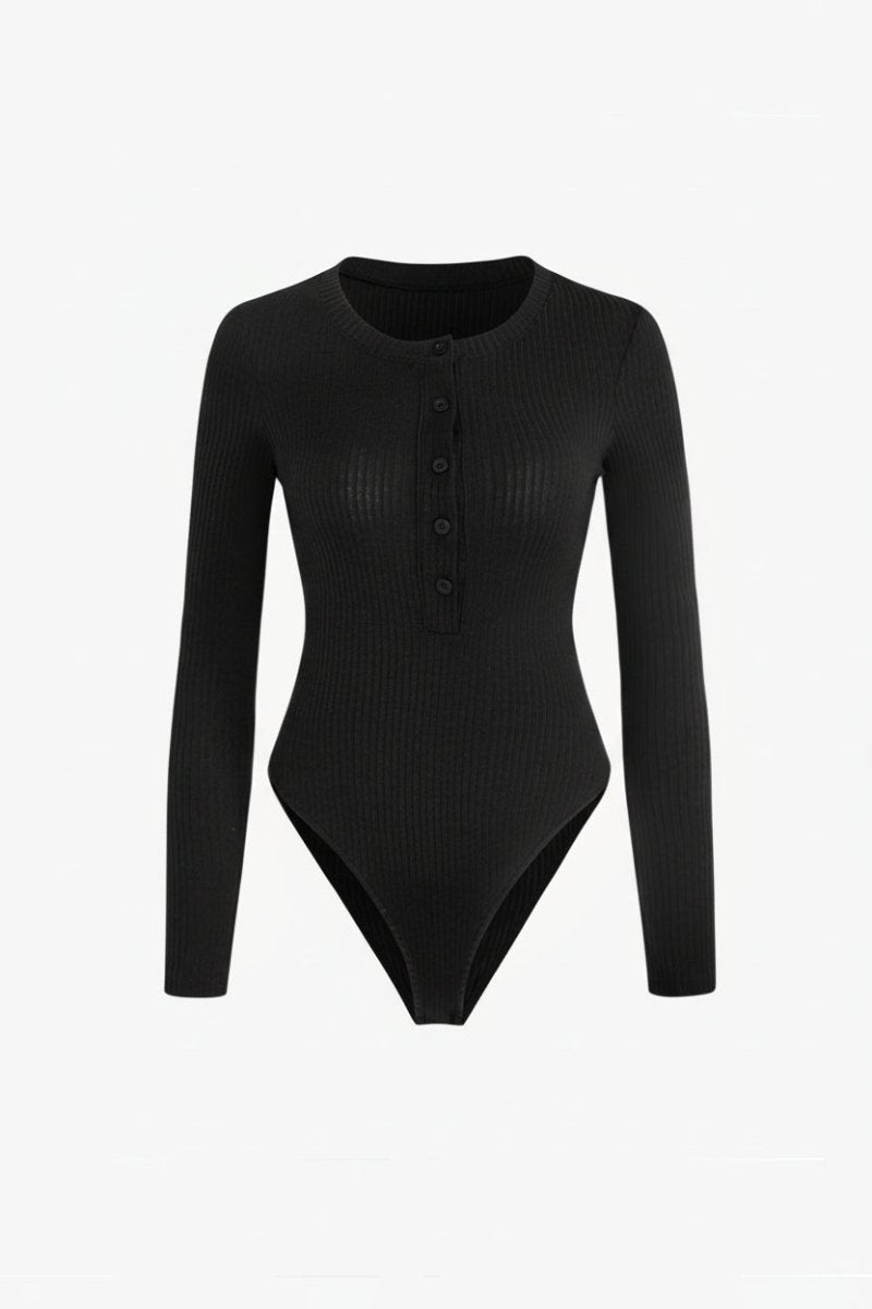 Heidi-Mode - Elegant Long-Sleeved Ribbed Knit Bodysuit with Button Fastening 0